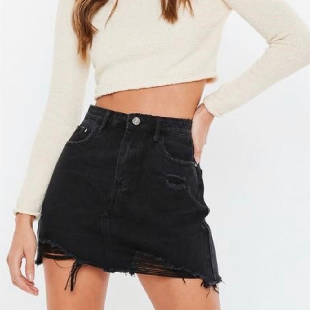 Distressed jean skirt
